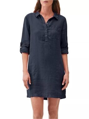 Michael Stars 100% Linen Utility Shirt Dress Eleanor Size Small in Admiral Navy